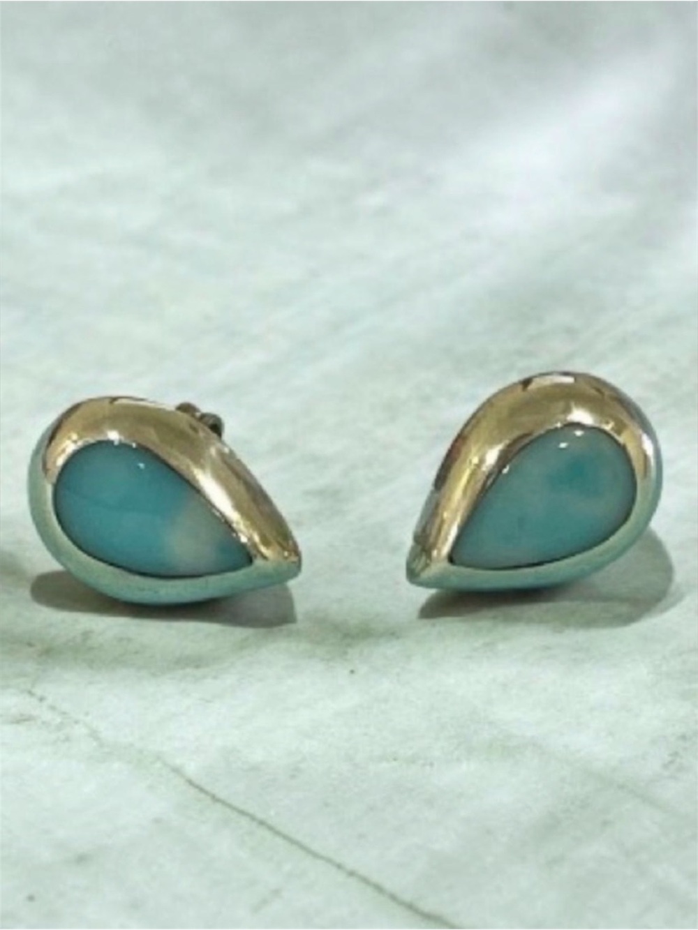 Sterling Silver Teardrop Blue Stone Stud Earrings